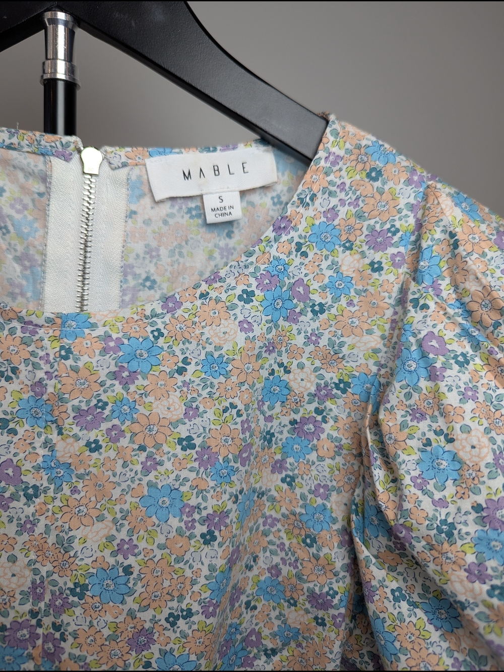 Mable Women's Size S Long Ditsy Floral Puff Sleeve Cotton Dress Whimsical - Picture 6 of 12
